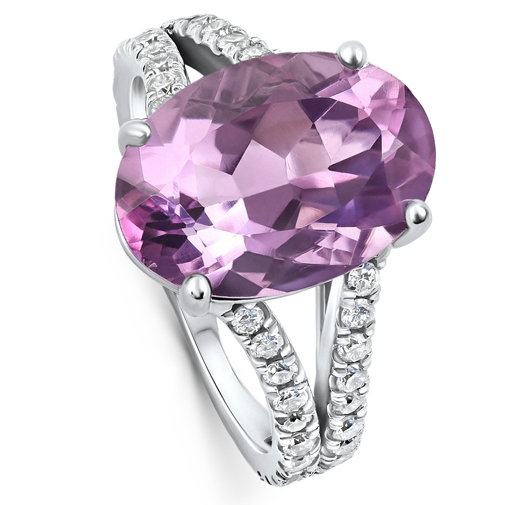 4 3/4Ct Amethyst Diamond Split Shank Engagement Ring 14k White or Yellow Gold (G-H, VS)