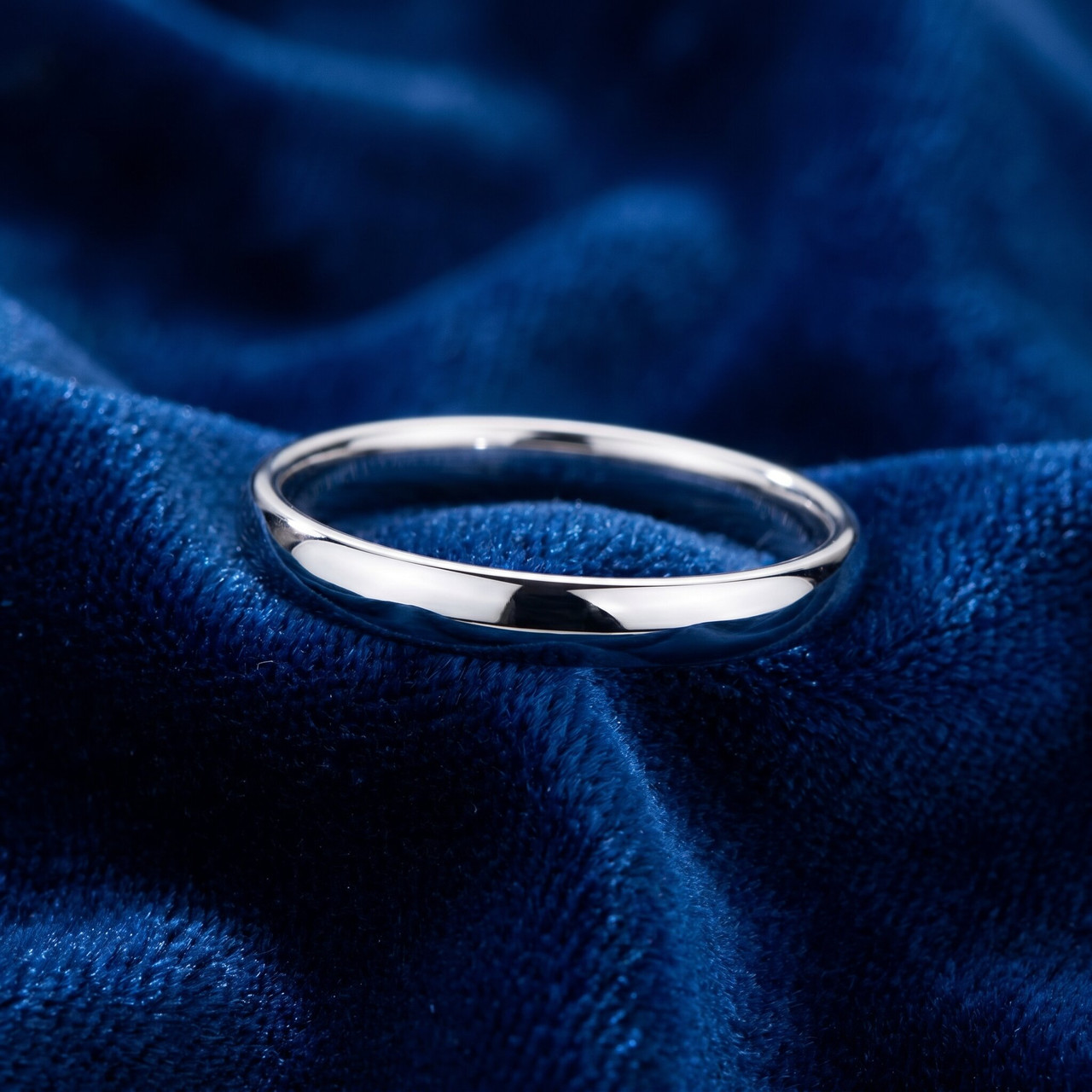 3mm Dome High Polished Wedding Band 10K White Gold Comfort Fit Plain Ring