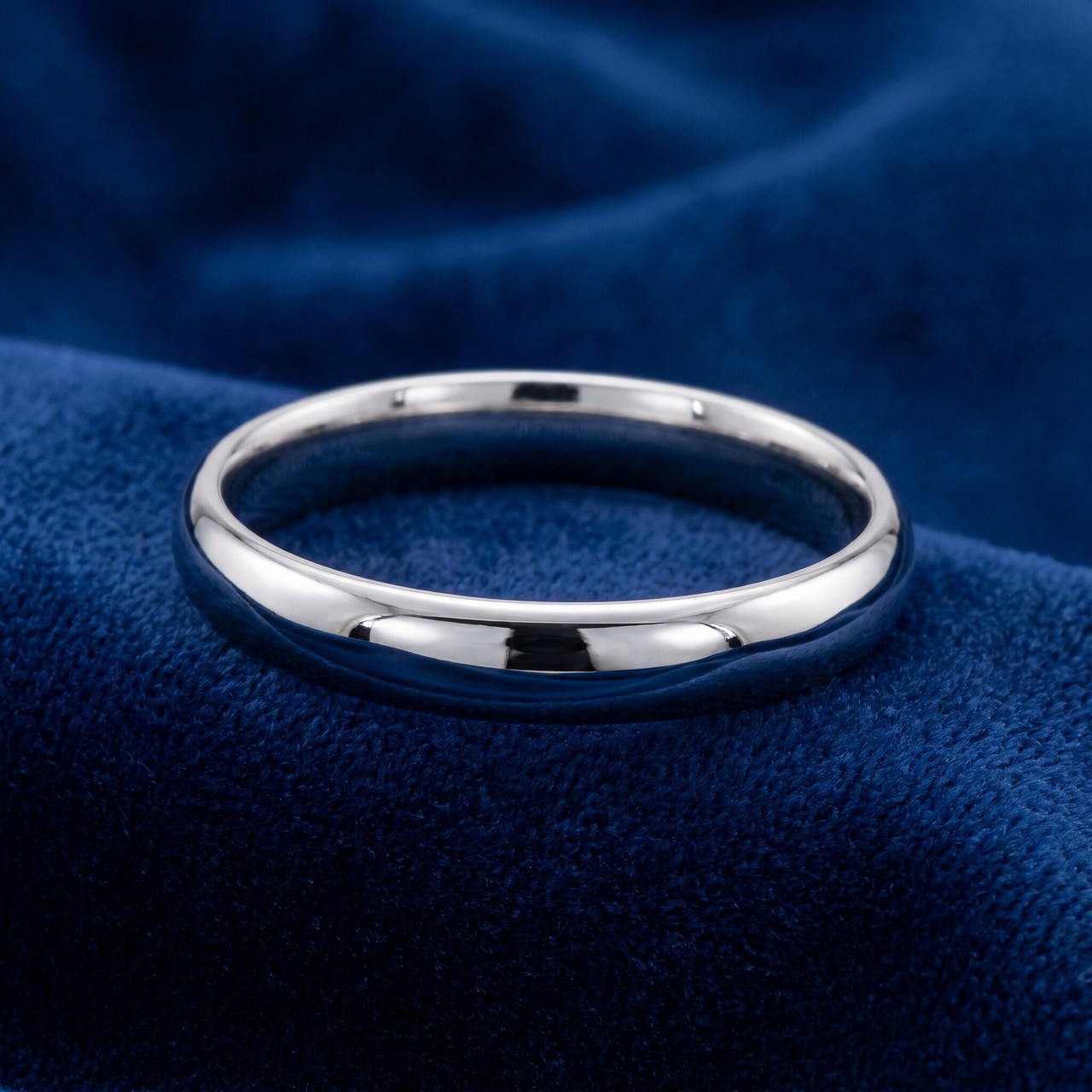 3mm Dome High Polished Wedding Band 10K White Gold Comfort Fit Plain Ring