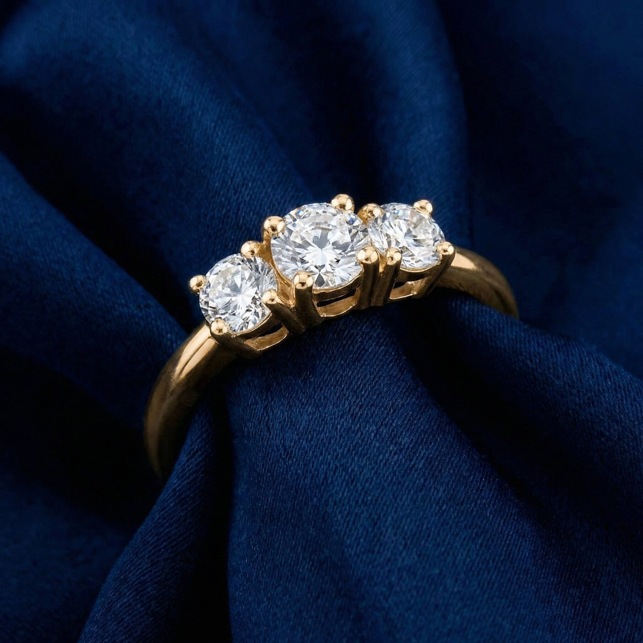 1ct Three Stone Diamond Engagement Anniversary Ring 14K Yellow Gold (H-I, I1)