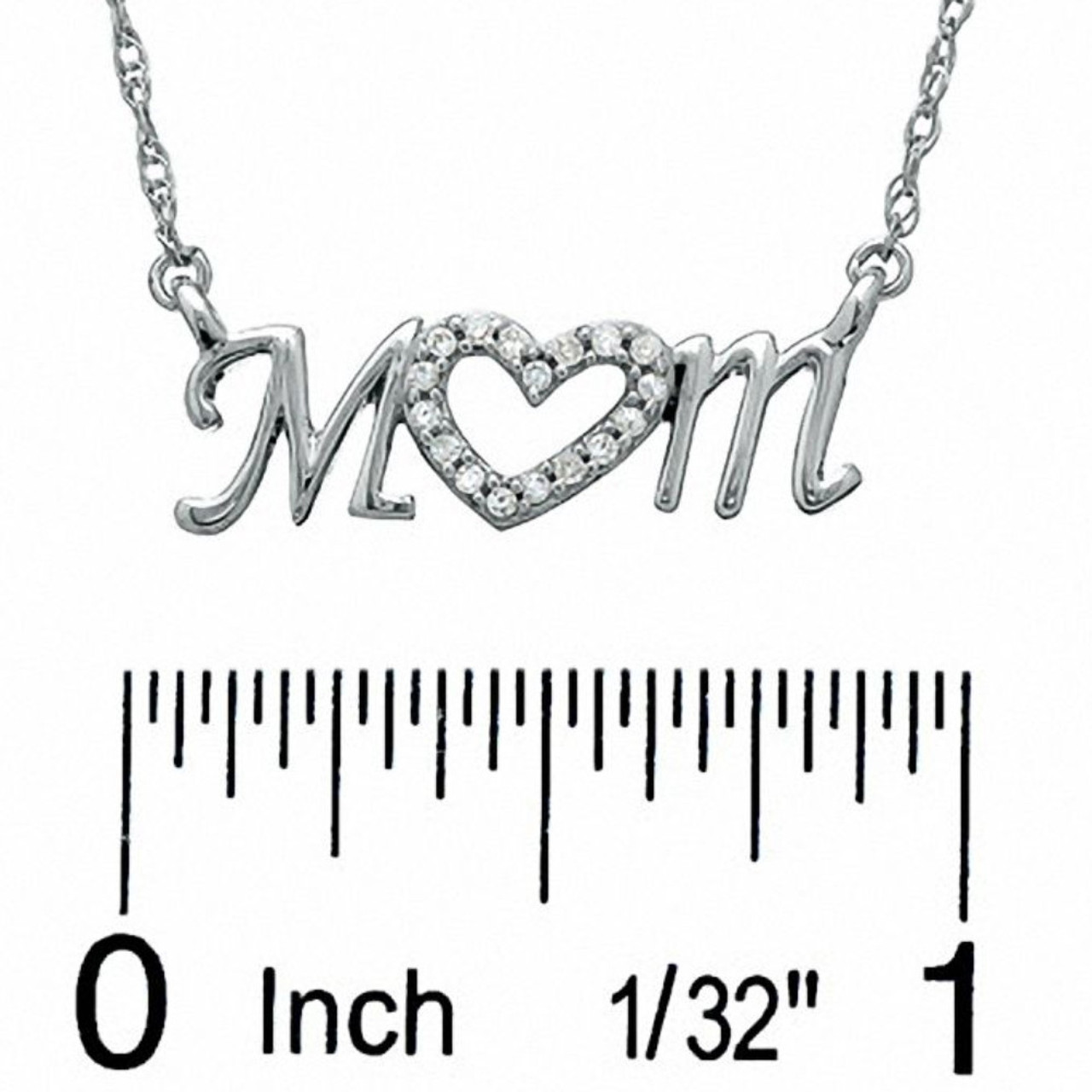 Diamond Heart Mom Pendant 10k White Gold Women's Necklace
