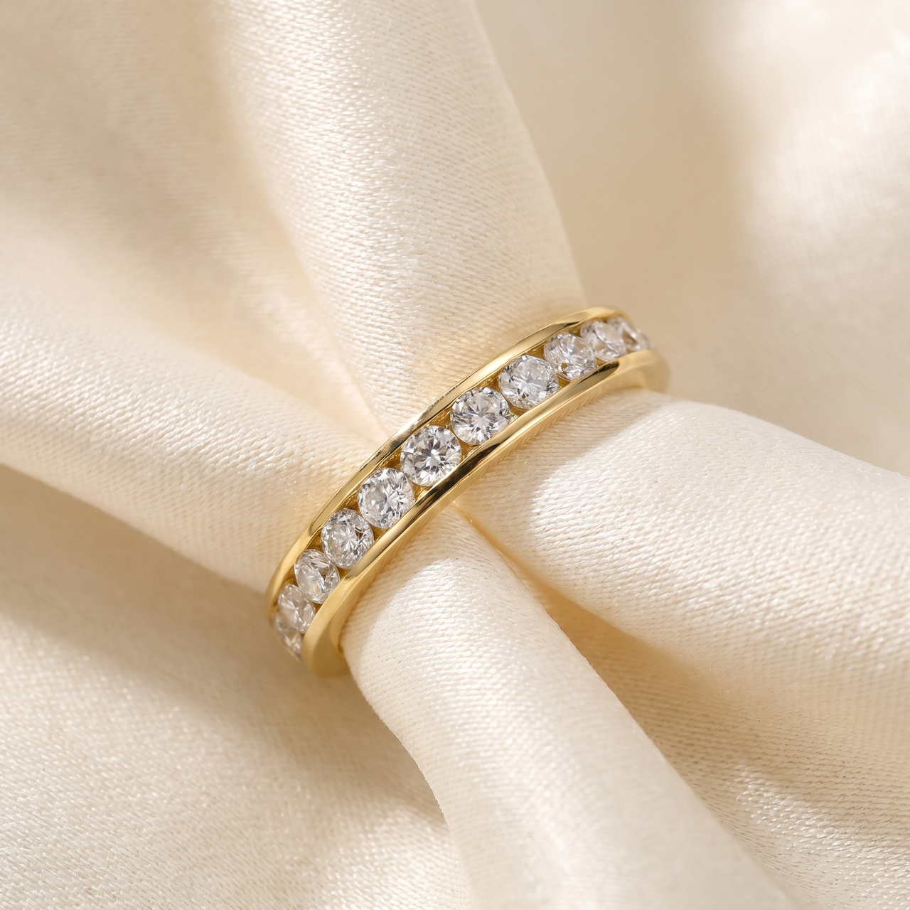1 Ct Round Cut Channel Set Diamond Wedding Women's 14k Yellow Gold Ring (G-H, I1)