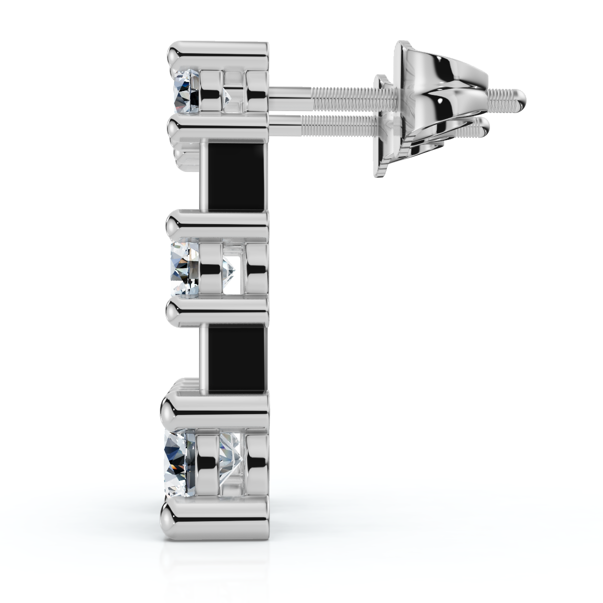 1ct Three Stone Diamond Earrings 14K White Gold (G-H, I2-I3)