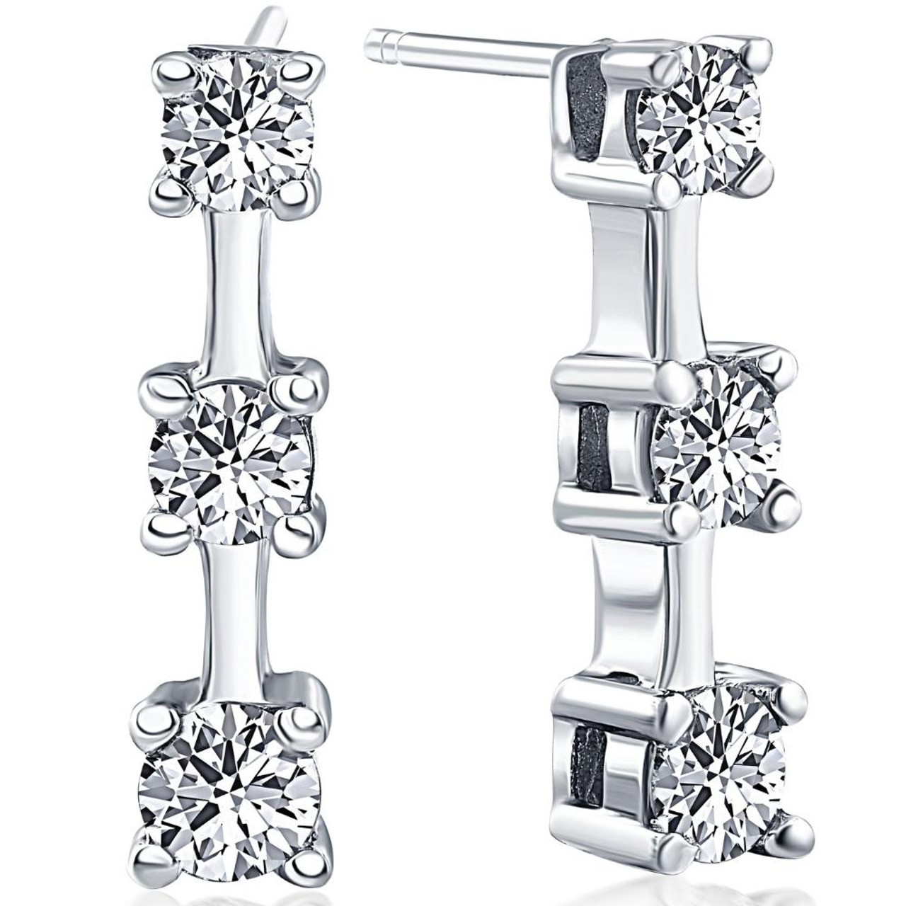 1ct Three Stone Diamond Earrings 14K White Gold (G-H, I2-I3) 1ct Three Stone Diamond Earrings 14K White Gold (G-H, I2-I3)