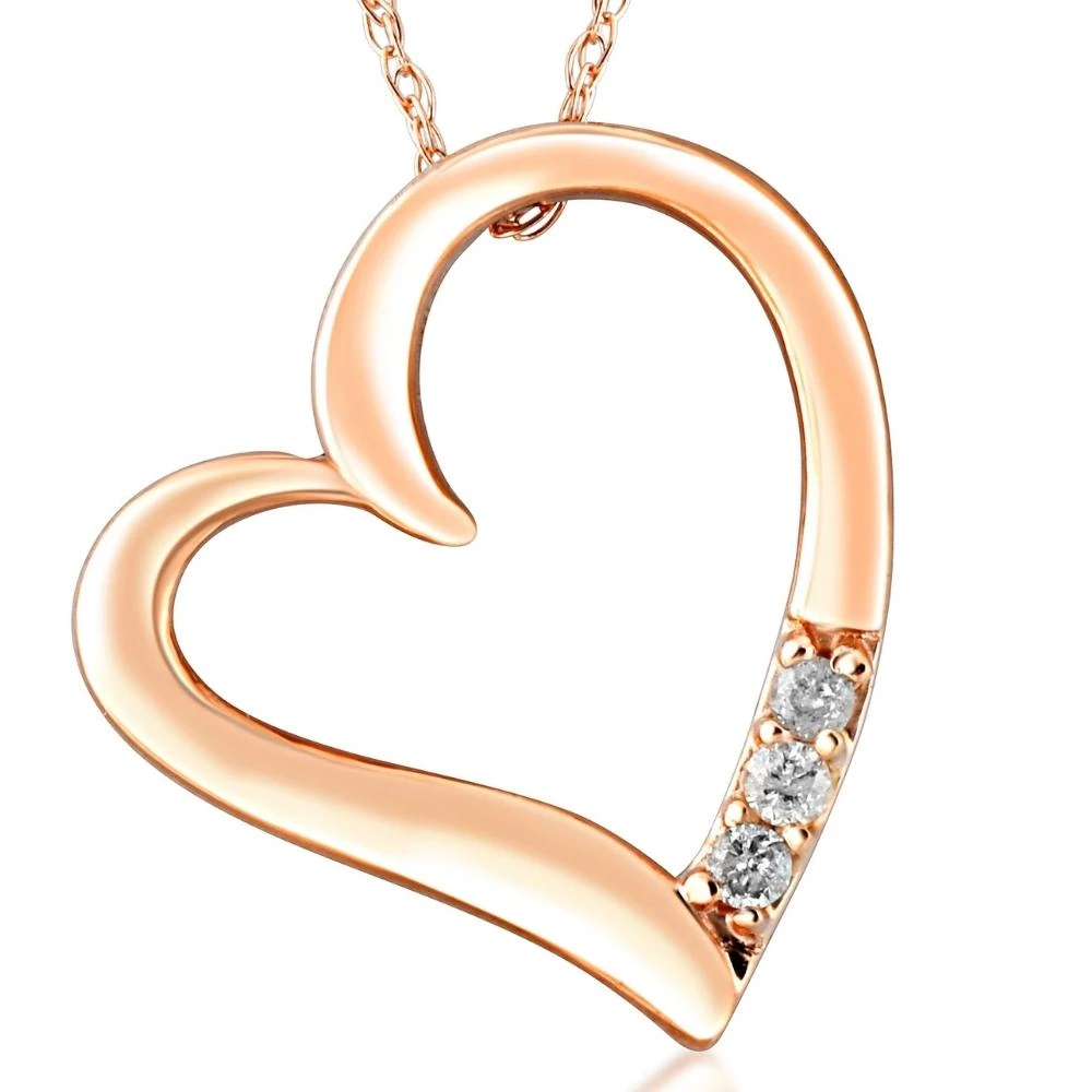 Diamond Heart Pendant Necklace 18" 3-Stone 10K Rose Gold (G-H, I2-I3)