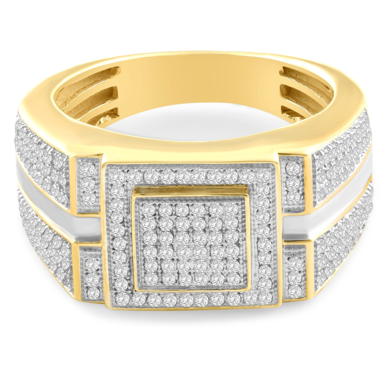 Men's 1/4 CT. T.W. Diamond Micro Cluster Square Stepped Ring in 10K Yellow Gold (G-H, I2-I3)