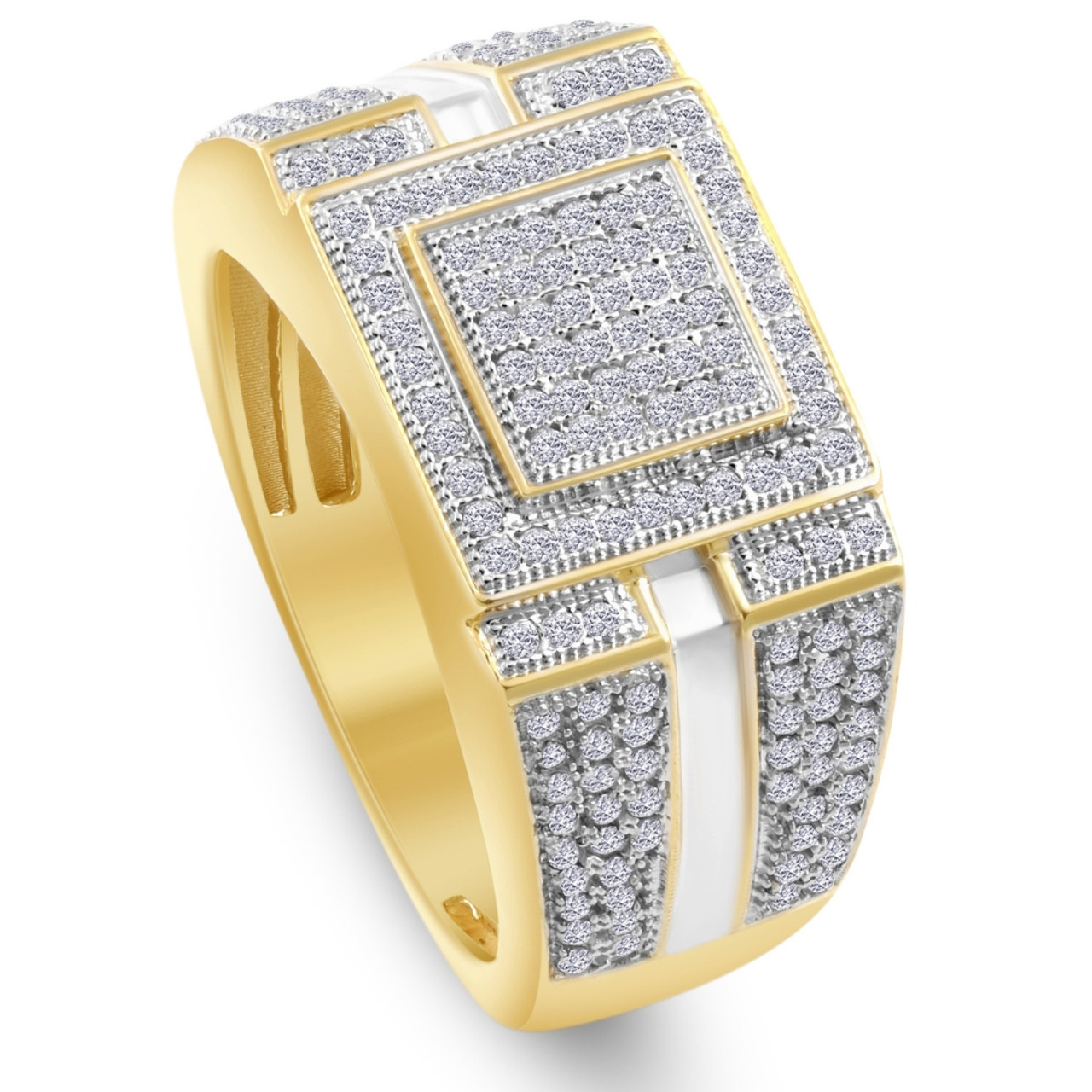 Men's 1/4 CT. T.W. Diamond Micro Cluster Square Stepped Ring in 10K Yellow Gold (G-H, I2-I3)