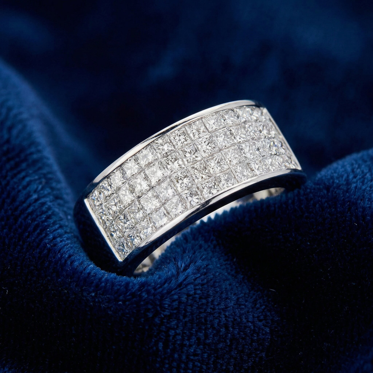 2 Ct Diamond Princess Cut Mens Bling Wedding Anniversary Ring 10k White Gold (I-J, I2-I3)