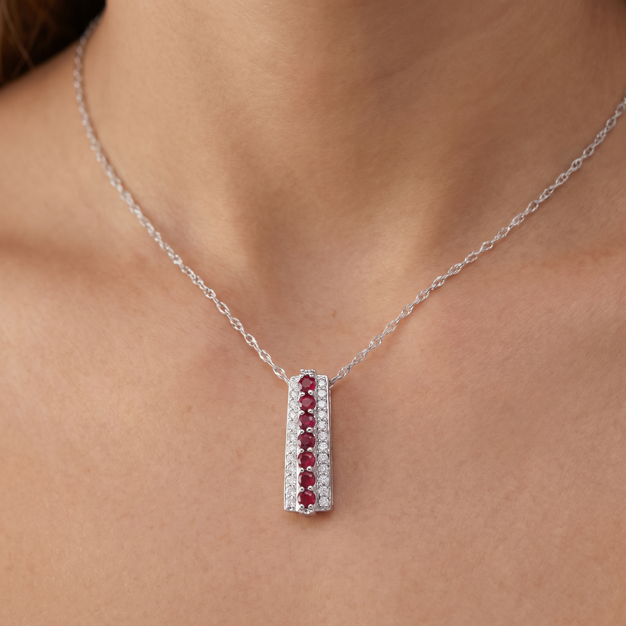 1 1/2ct Ruby & Diamond Pendant 14 Karat White Gold 1" Tall (G-H, I1)