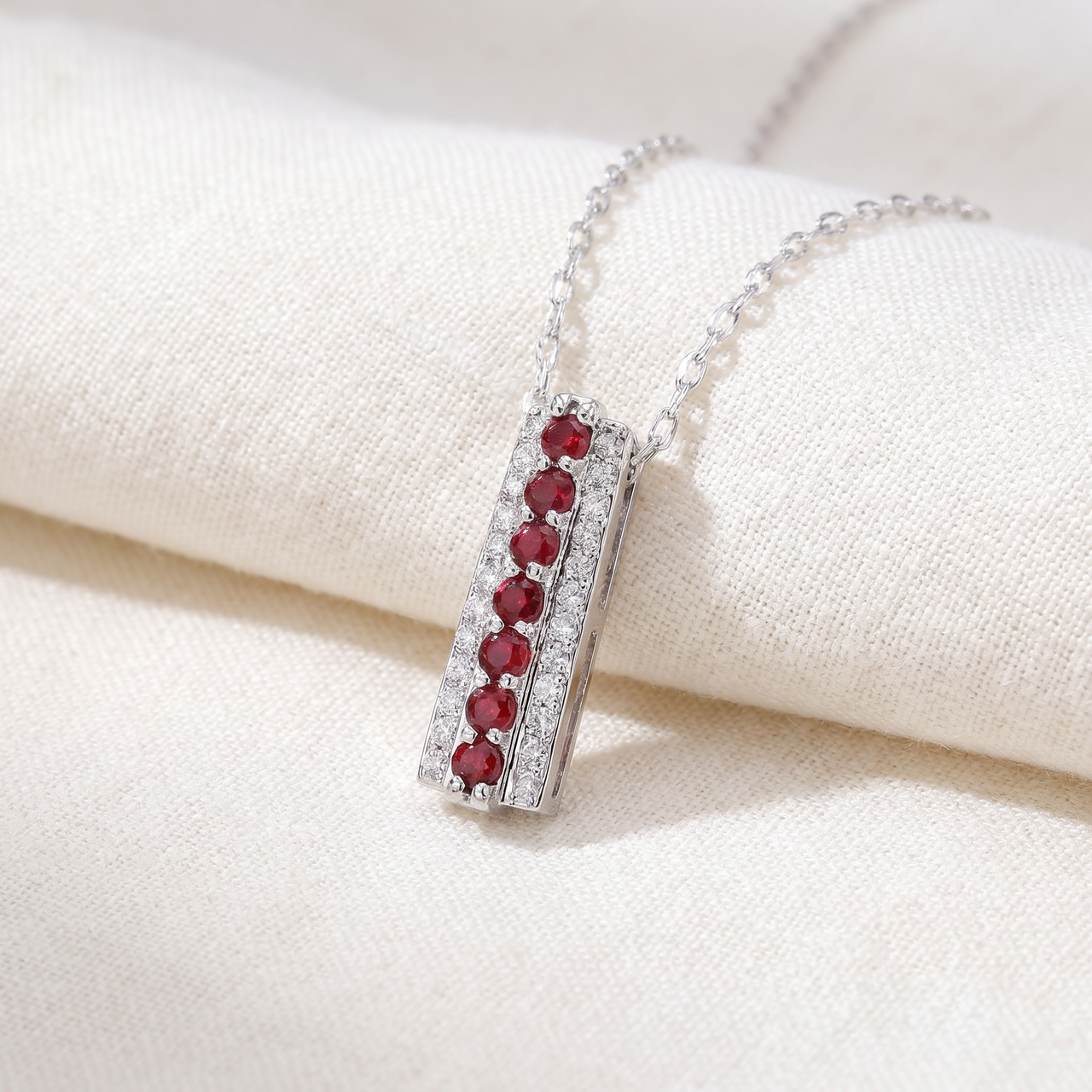 1 1/2ct Ruby & Diamond Pendant 14 Karat White Gold 1" Tall (G-H, I1)