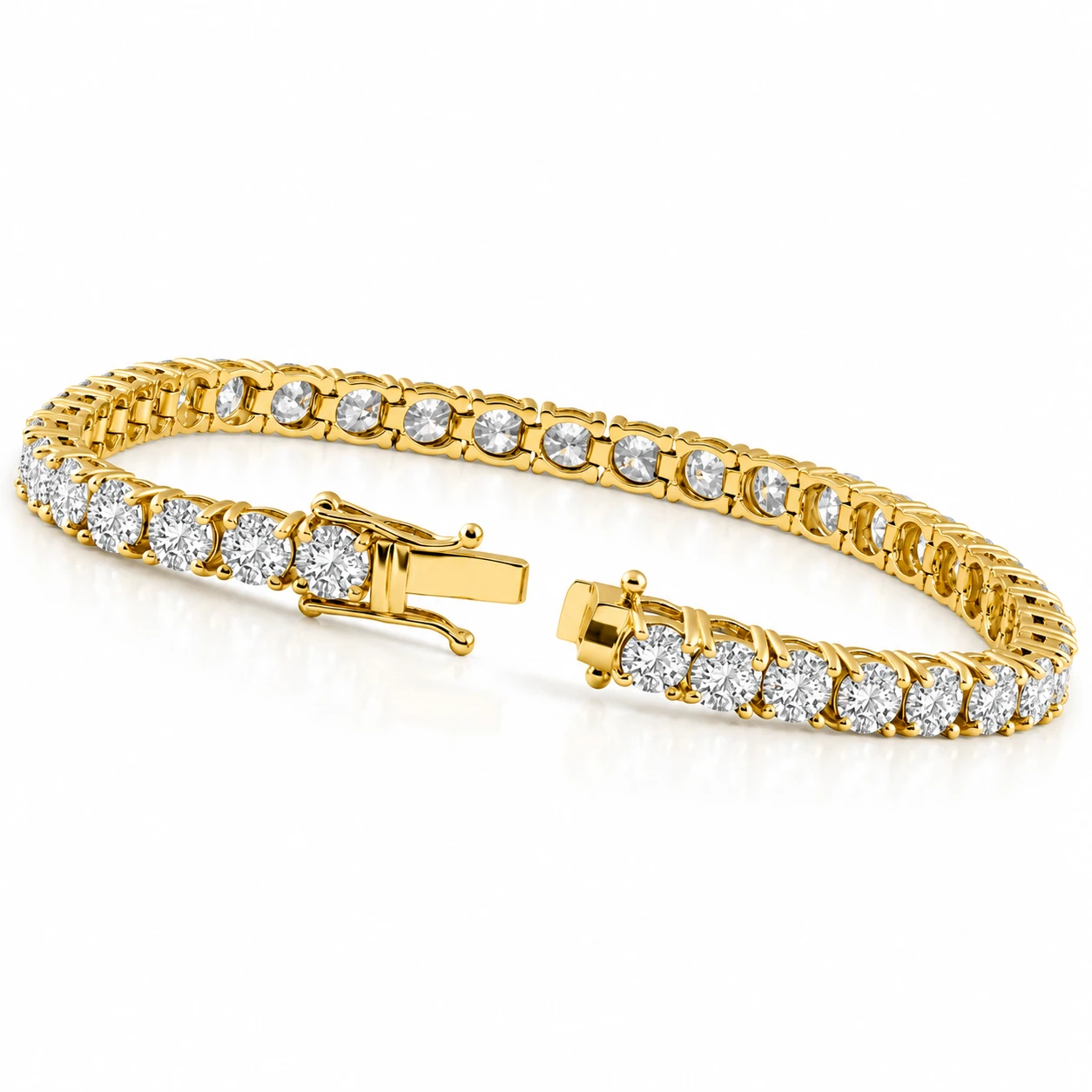 12 Ct. Round Cut Natural Diamond 14K Yellow Gold Round Cut Tennis Bracelet 7" (H-I, I2-I3)