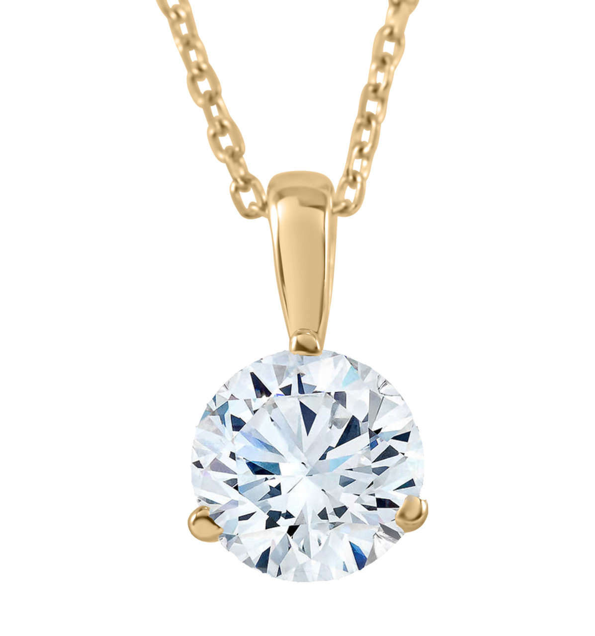 Round Brilliant Bezel Set Diamond Solitaire Necklace - 18K Yellow Gold