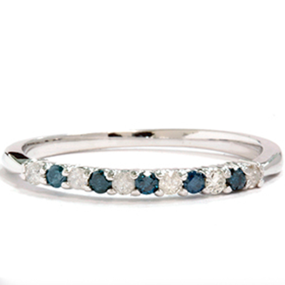 1/4ct Blue & White Diamond Anniversary Ring 14K White Gold (G-H, I2-I3)