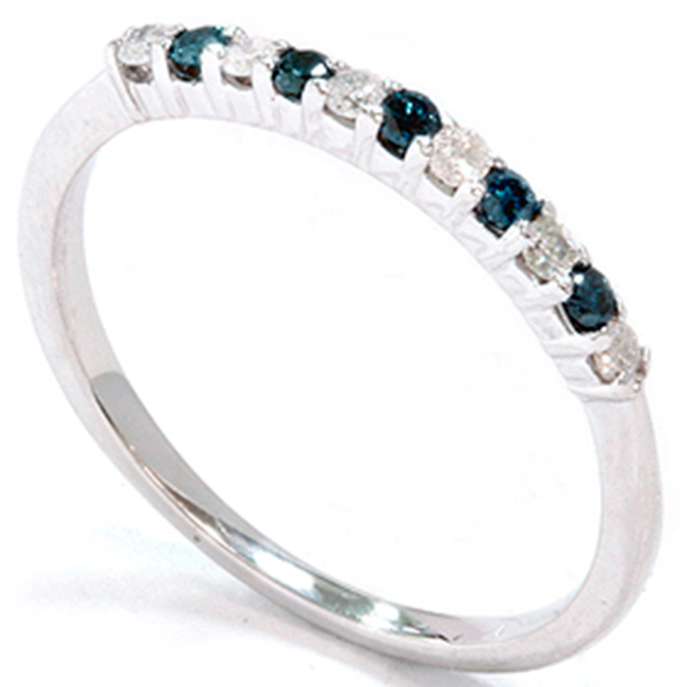 1/4ct Blue & White Diamond Anniversary Ring 14K White Gold (G-H, I2-I3)