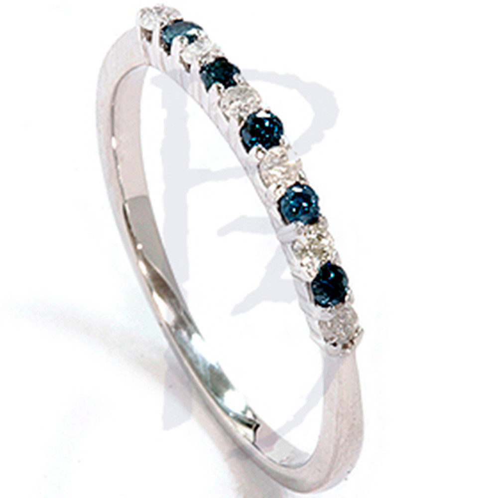 1/4ct Blue & White Diamond Anniversary Ring 14K White Gold (G-H, I2-I3)