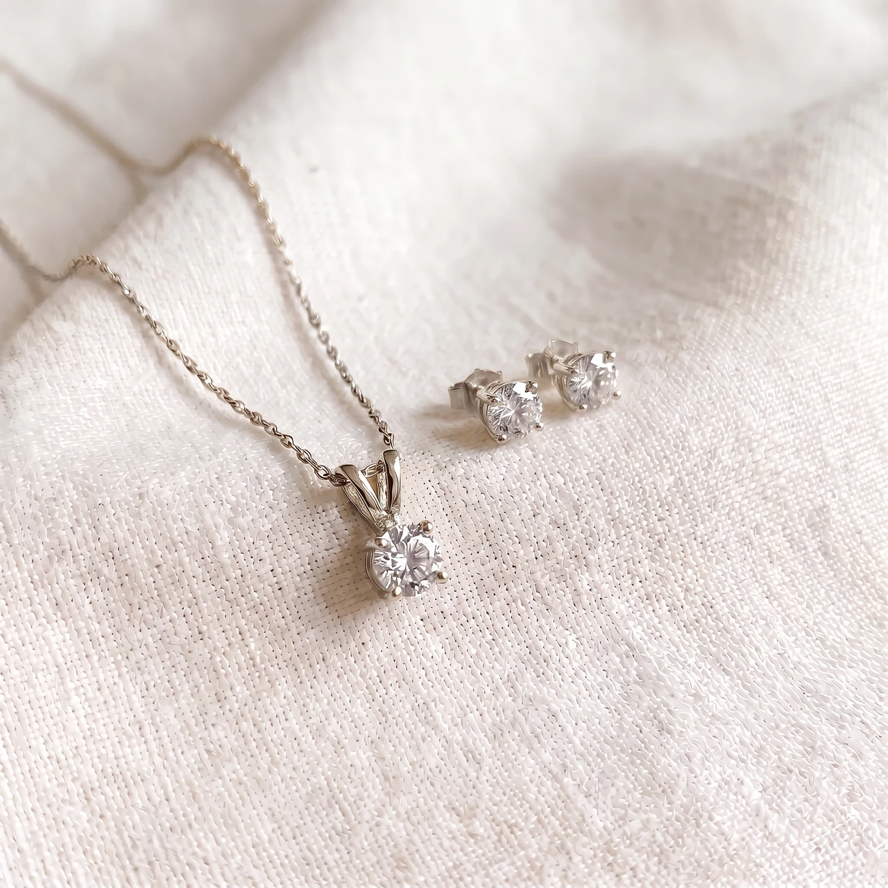 1/2 ctw Diamond Solitaire Necklace & Studs Earrings Set 14K White Gold (J-K, I2-I3)