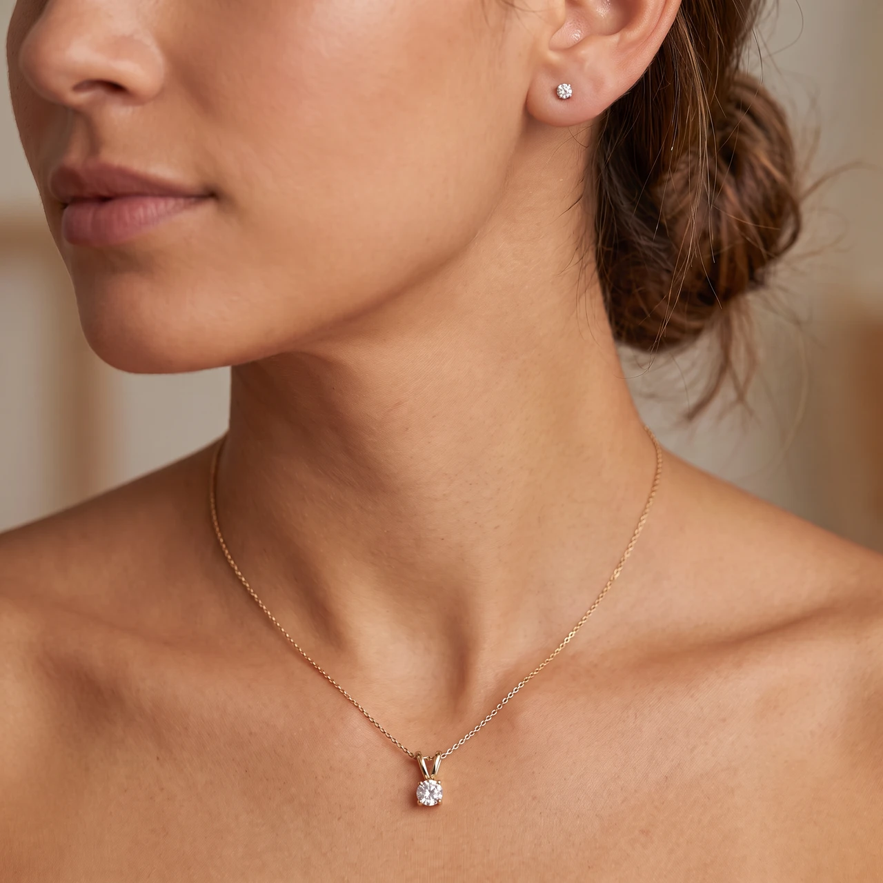 1/2 ctw Diamond Solitaire Necklace & Studs Earrings Set 14K White Gold (J-K, I2-I3)