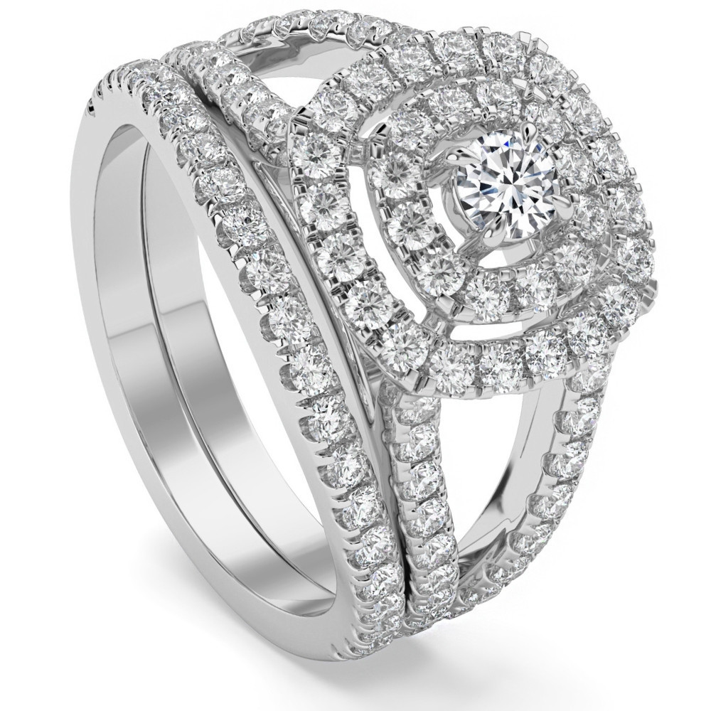 1 3/4Ct Natural Diamond Cushion Halo Engagement Wedding Ring Set in 10k Gold (H-I, I1)