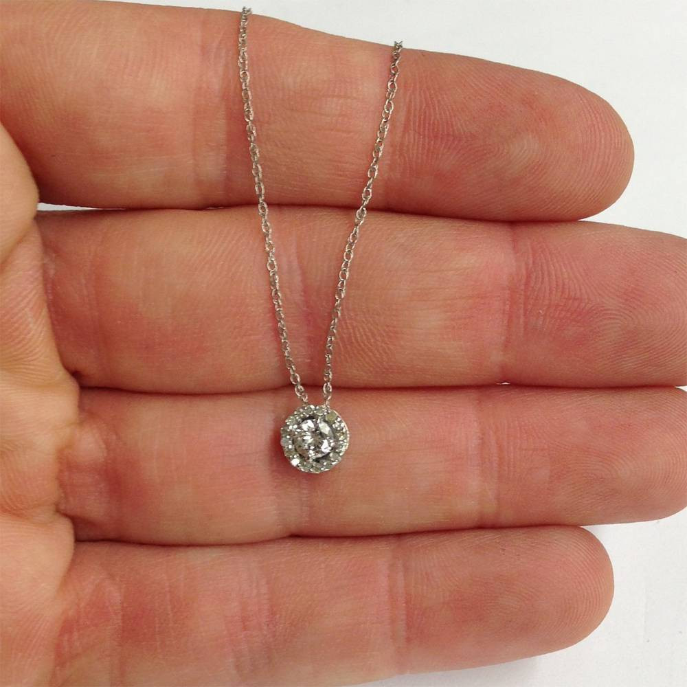 1/2 Ct Round Diamond Pave Halo Fancy Solitaire Pendant 14k White Gold (G-H, I2-I3)