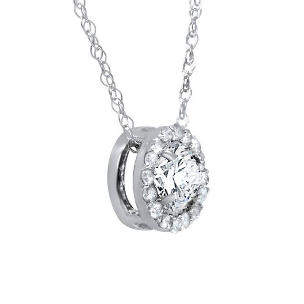 1/2 Ct Round Diamond Pave Halo Fancy Solitaire Pendant 14k White Gold (G-H, I2-I3)