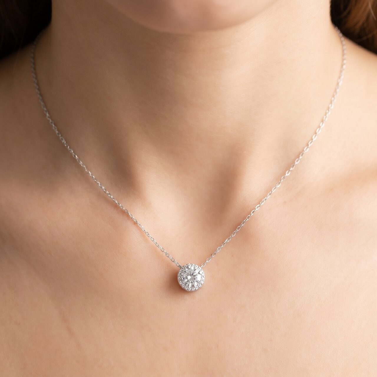 1/2 Ct Round Diamond Pave Halo Fancy Solitaire Pendant 14k White Gold (G-H, I2-I3)