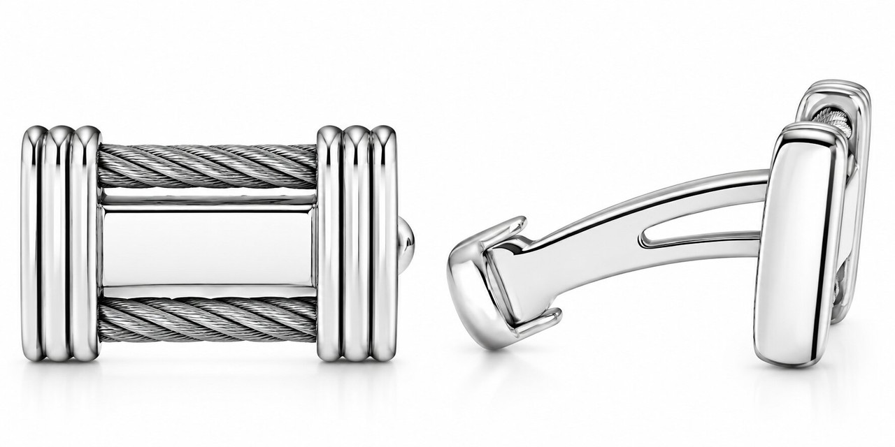 Men's Stainless Steel Double Wired Polished 11mm Cufflink