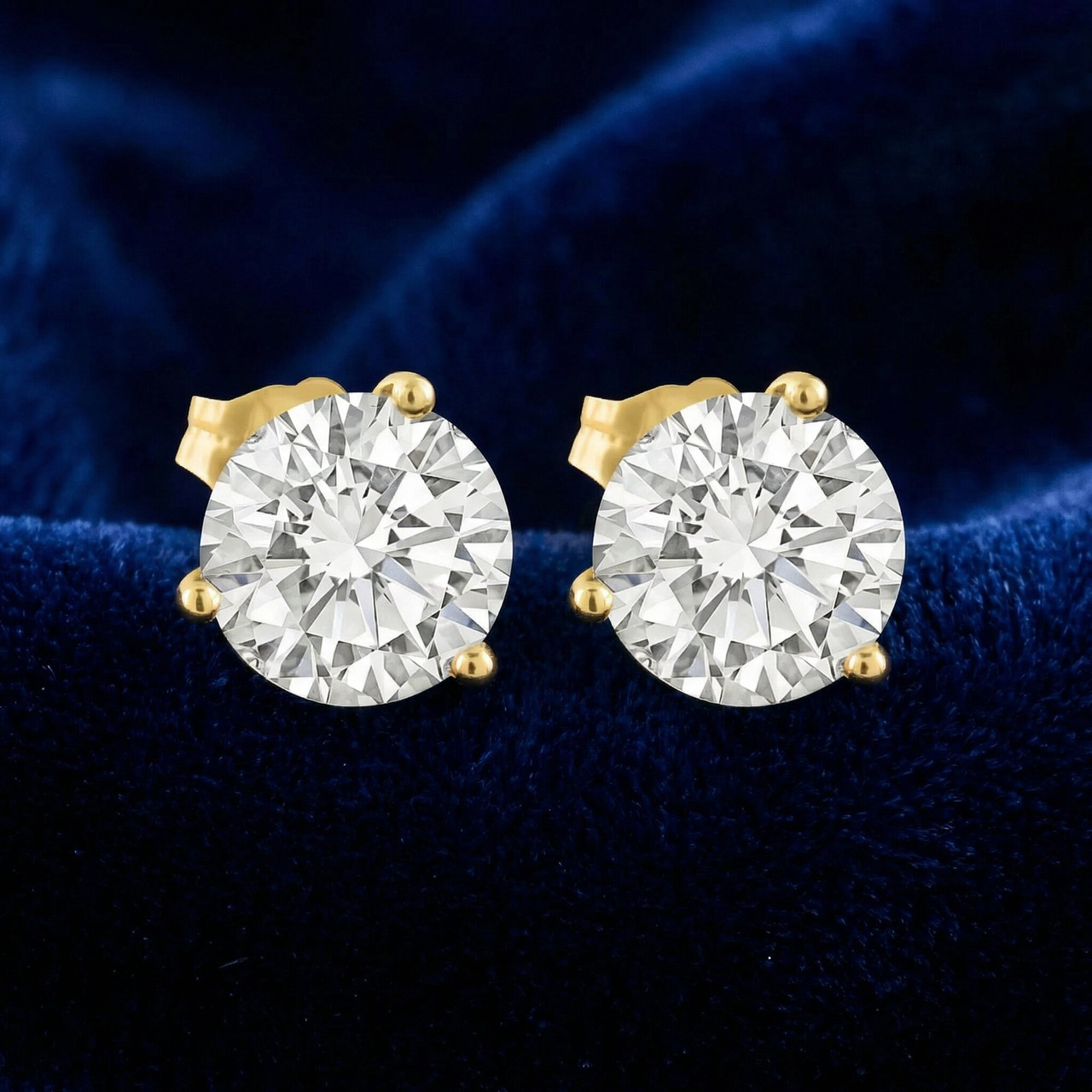 4 Ct TW Round Lab Grown Ideal Cut Martini Diamond Studs 14k Yellow Gold (G-H, VS)