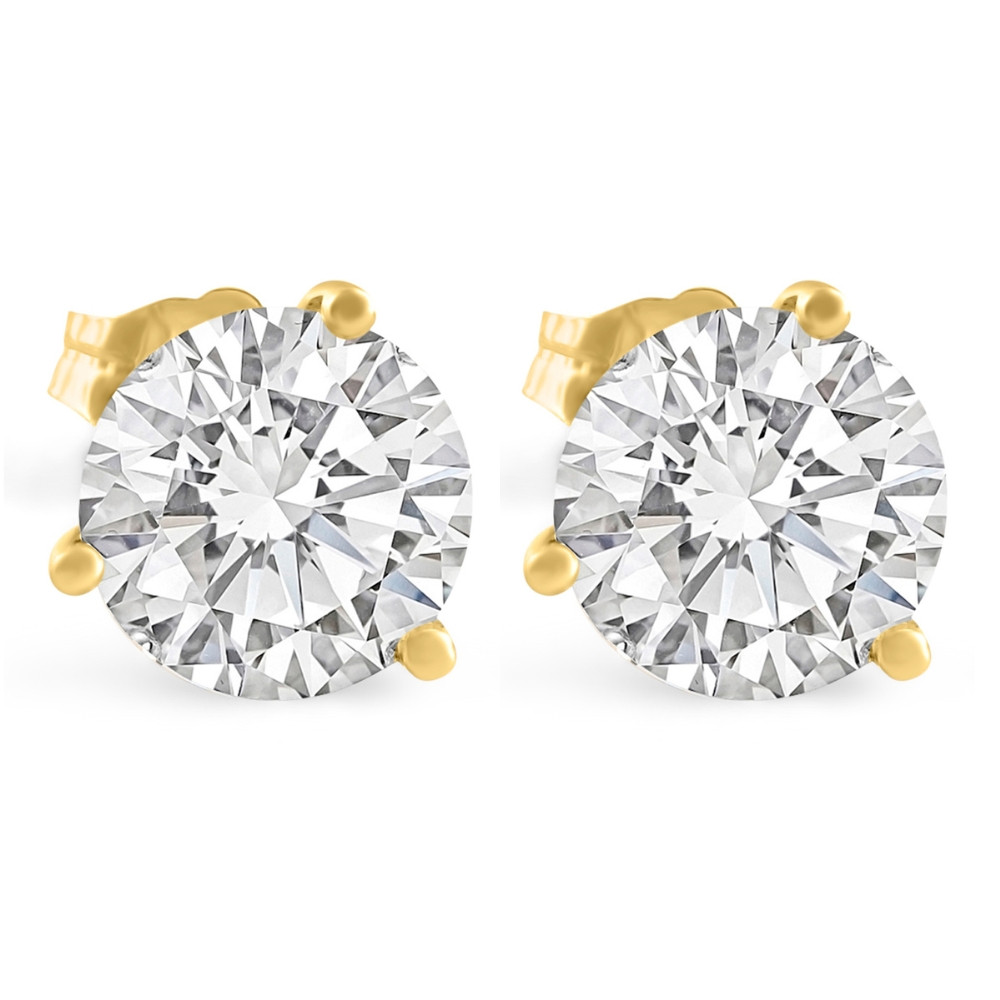 4 Ct TW Round Lab Grown Ideal Cut Martini Diamond Studs 14k Yellow Gold