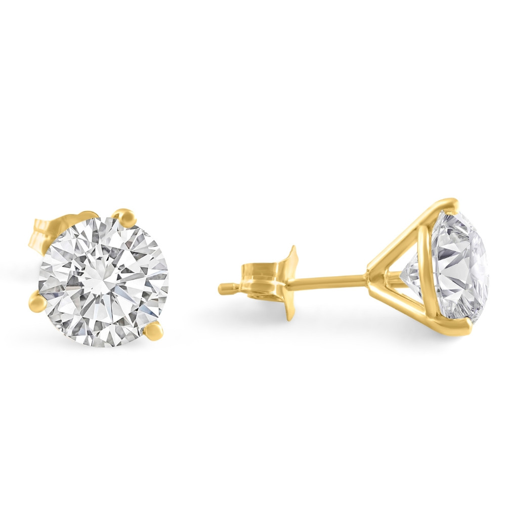 4 Ct TW Round Lab Grown Ideal Cut Martini Diamond Studs 14k Yellow Gold (G-H, VS)