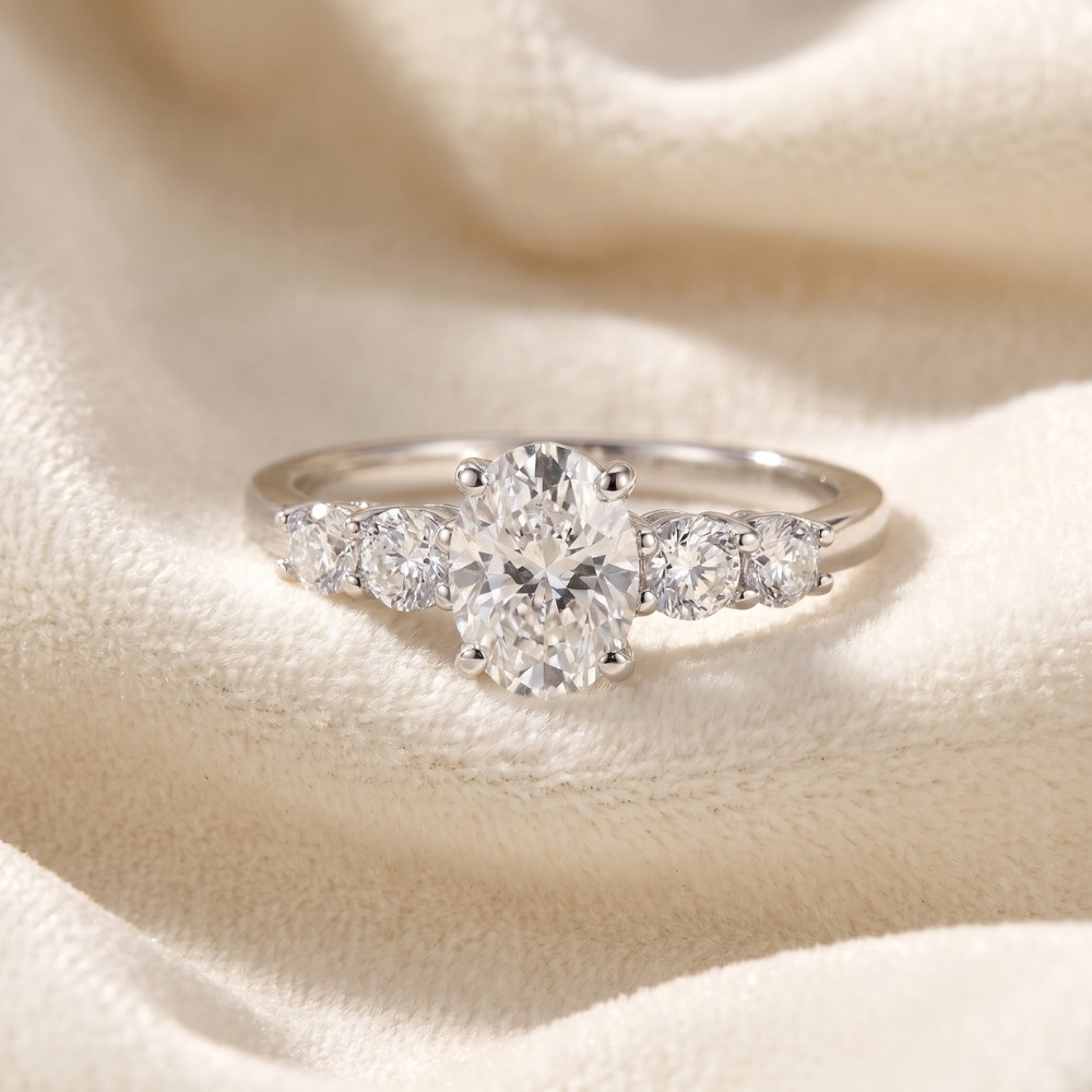 1 1/2Ct TW Oval Cut Engagement Ring 14k White Gold Lab Grown (G-H, VS)
