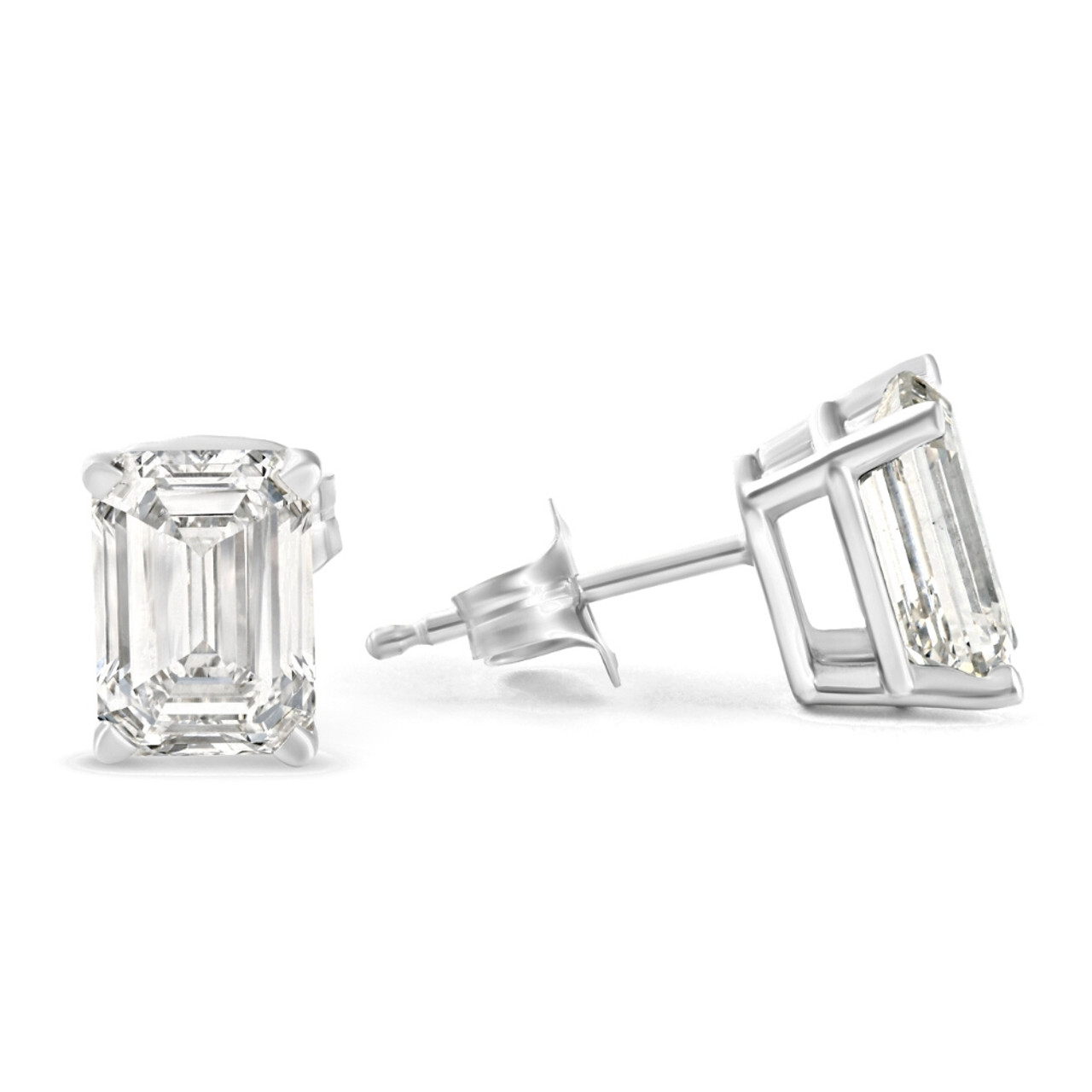 2Ct Lab Grown Emerald Cut Diamond Studs 14k White Gold Earrings