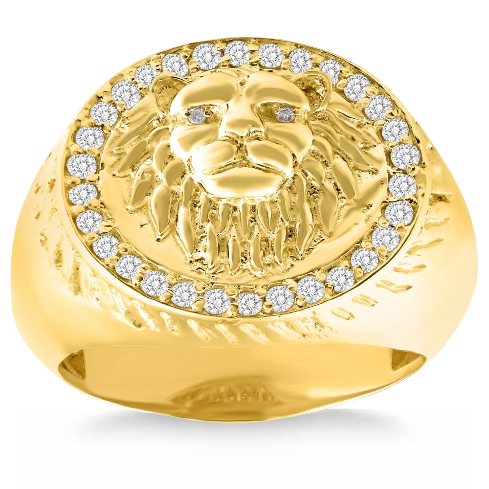 3/8Ct Men's Diamond Lion Head Pink Ring in 10k White or Yellow Gold (F-G, VS)