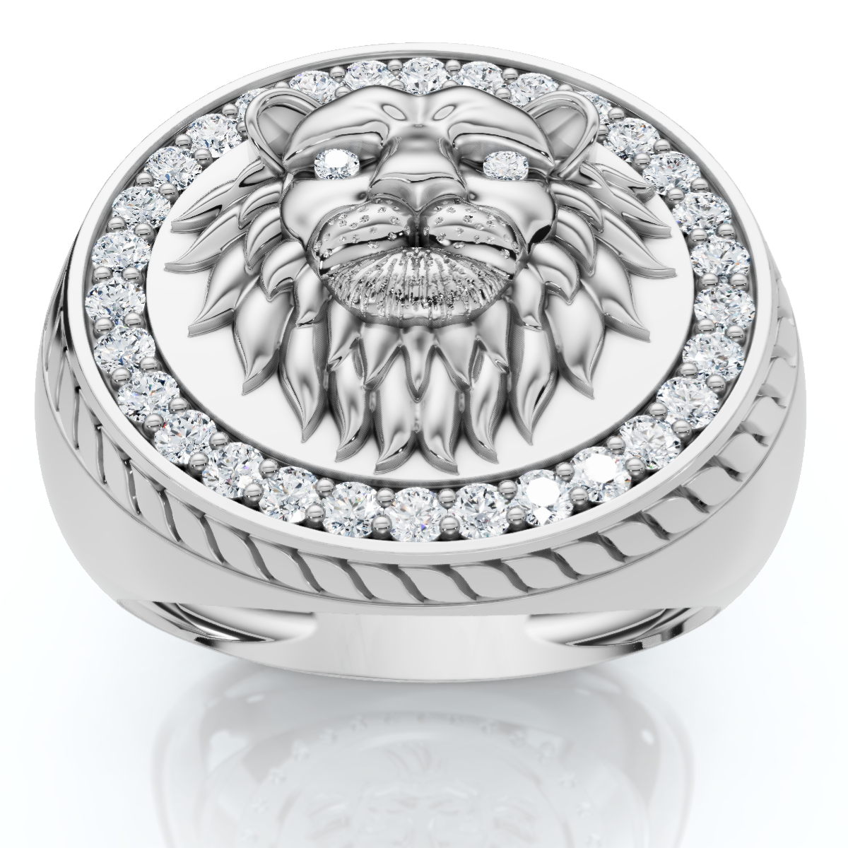 3/8Ct Men's Diamond Lion Head Pink Ring in 10k White or Yellow Gold (F-G, VS)