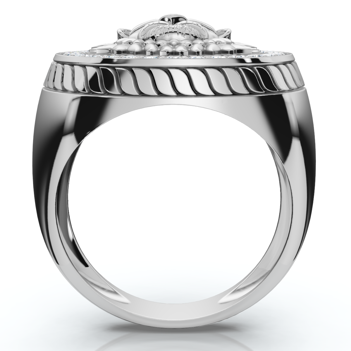 3/8Ct Men's Diamond Lion Head Pink Ring in 10k White or Yellow Gold (F-G, VS)