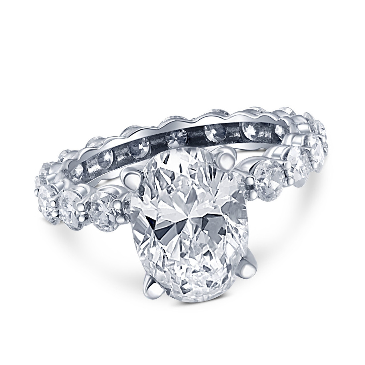 6Ct TW Diamond Engagement Eternity Oval Cut Ring 14k White Gold Lab Grown (G-H, VS)