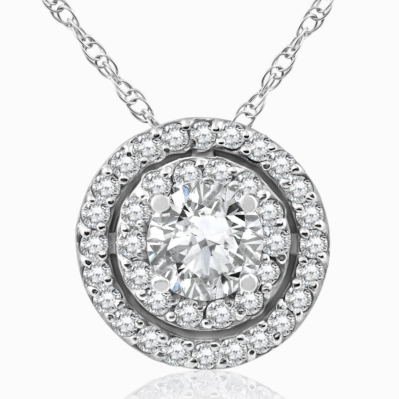 1ct Diamond Double Halo Pendant 14K White Gold (H-I, SI)