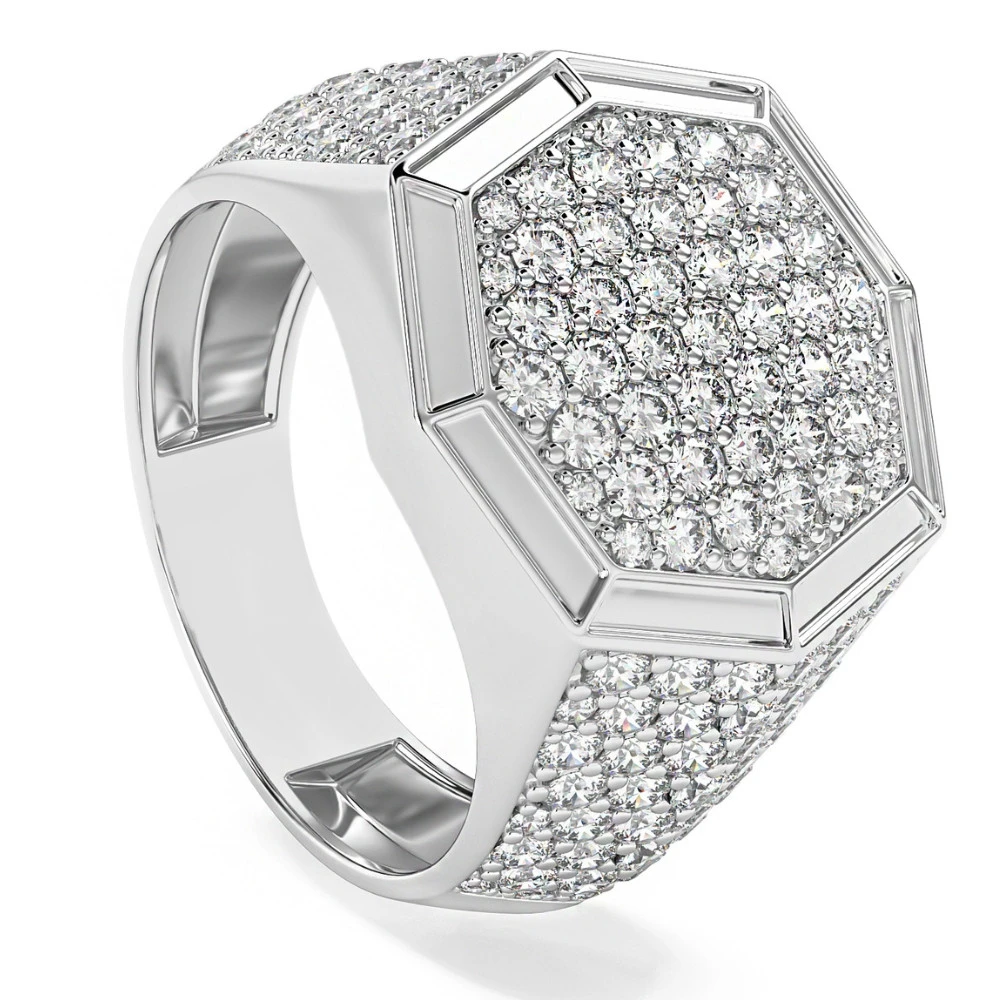 2 1/2Ct Diamond Men's Hexagon Pave Hip Hop Ring in 14k Gold (H-I, I1)