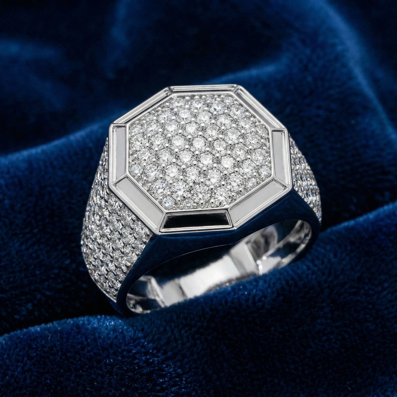 2 1/2Ct Diamond Men's Hexagon Pave Hip Hop Ring in 14k Gold (H-I, I1)
