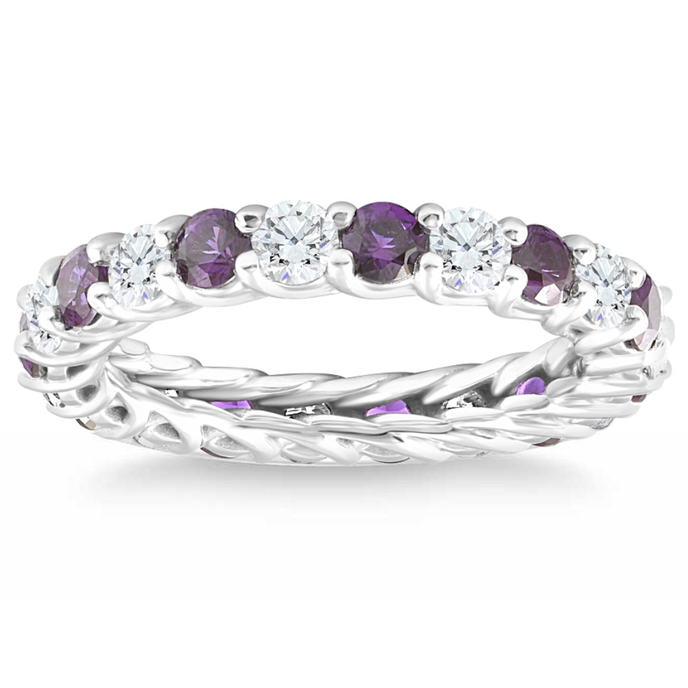 2 1/2Ct Amethyst & Diamond Eternity Ring 14k White Gold (H-I, I1)