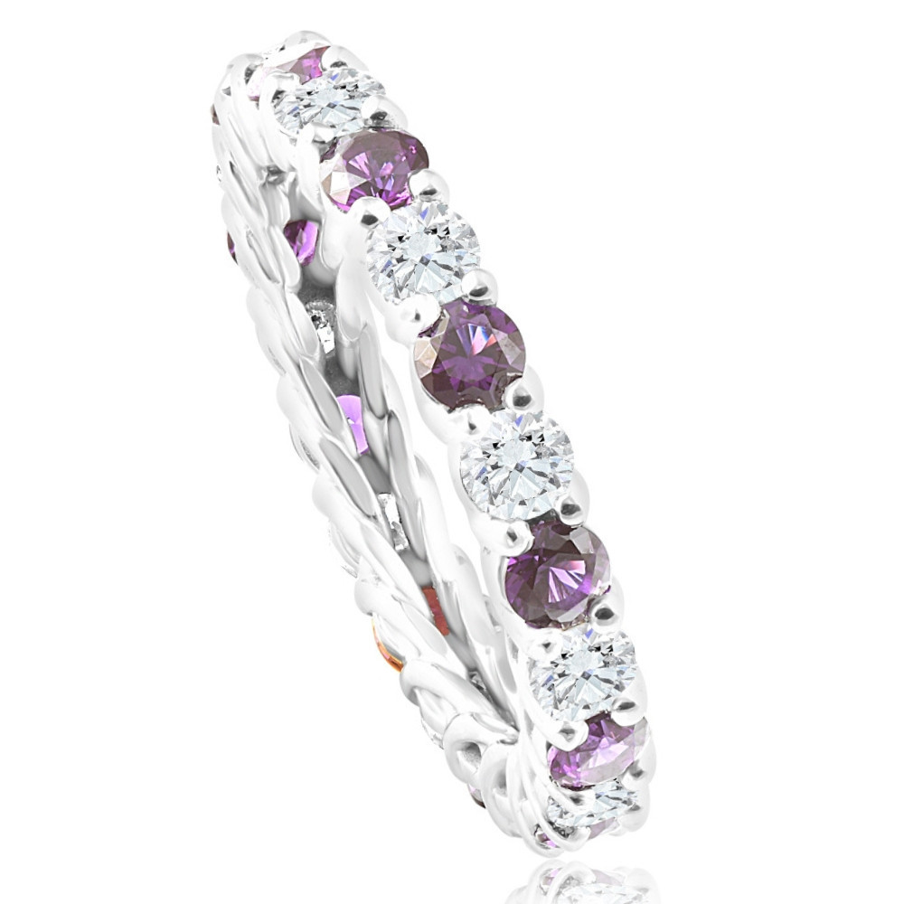 2 1/2Ct Amethyst & Diamond Eternity Ring 14k White Gold (H-I, I1)