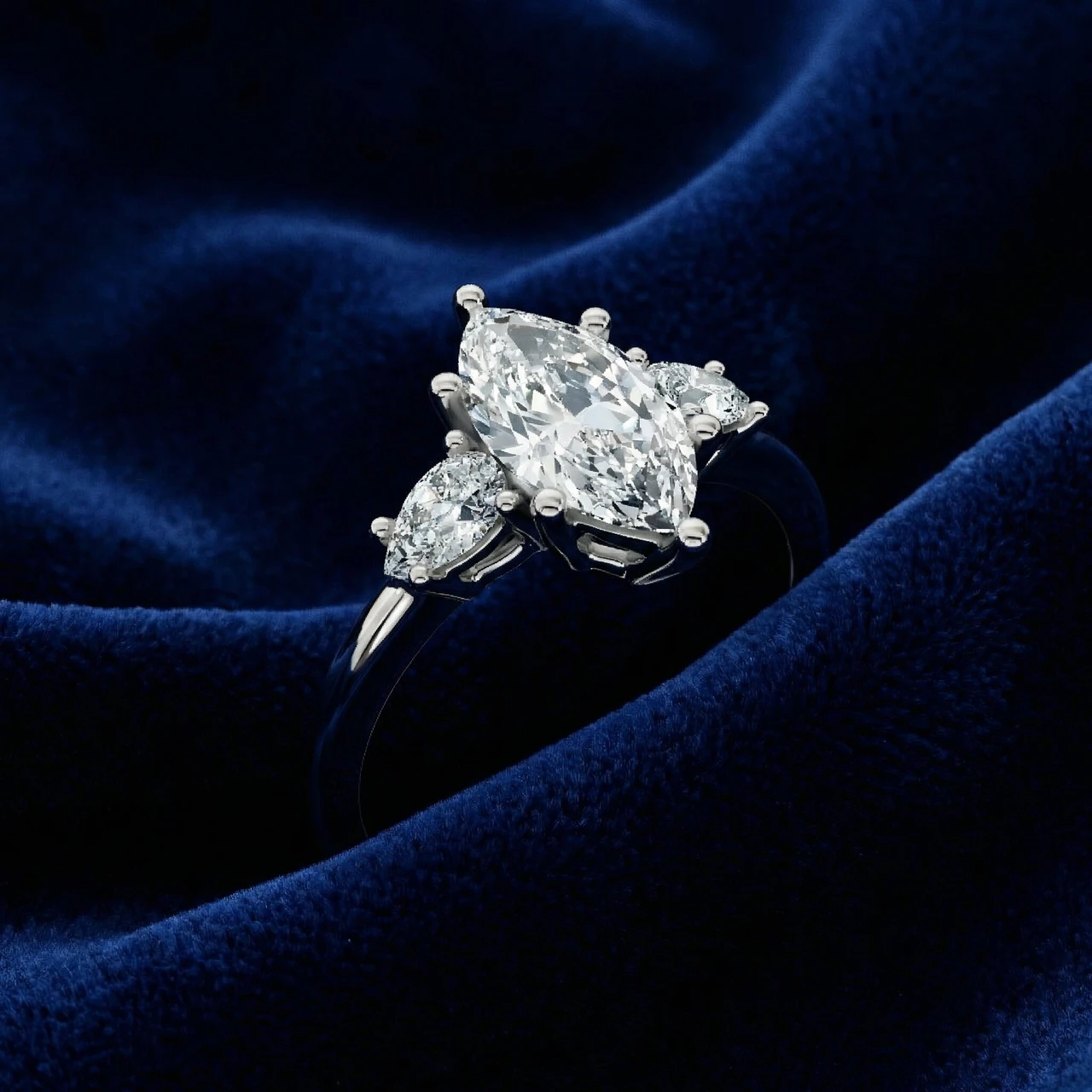 1 1/3Ct Marquise & Pear Shape Diamond 3 Stone Engagement Ring 14k Gold Lab Grown (F-G, VS)