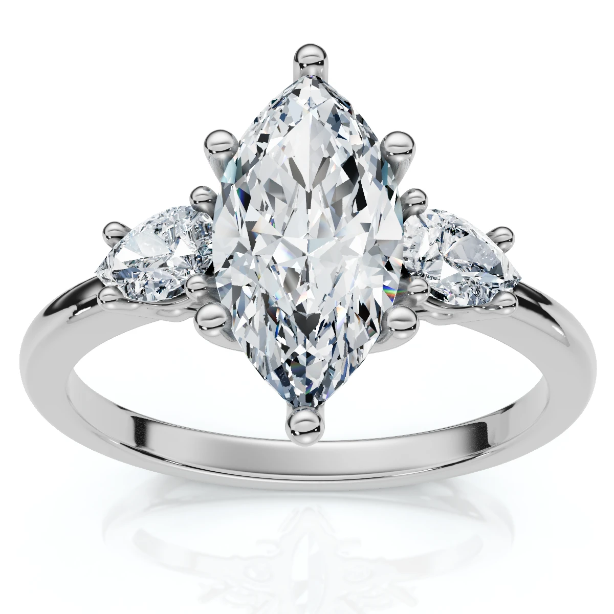 1 1/3Ct Marquise & Pear Shape Diamond 3 Stone Engagement Ring 14k Gold Lab Grown (F-G, VS)