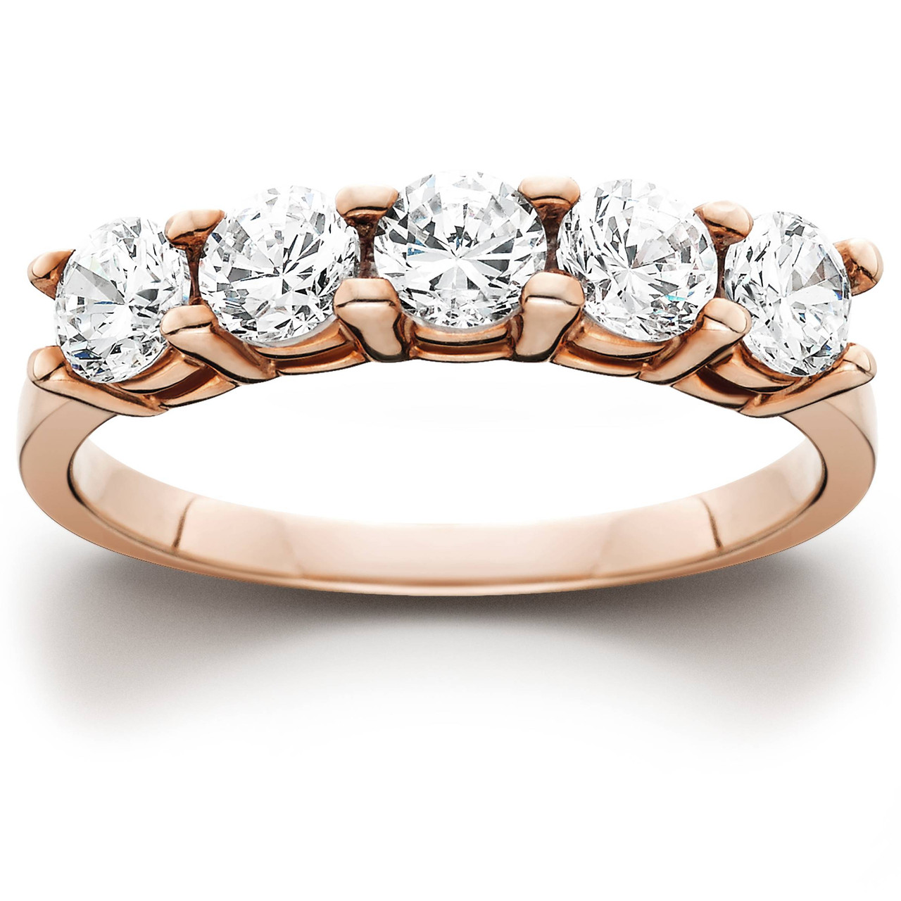 1 1/4 Ct 5 Stone Round Cut Diamond Wedding Anniversary Ring 14K Rose Gold  (H-I, I1)