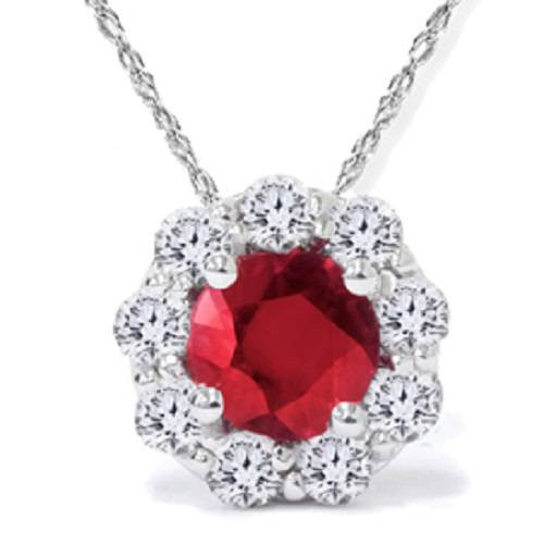 1 1/4ct Ruby Diamond Halo Pendant 14K White Gold (G-H, I1)
