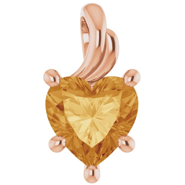 7mm Citrine Women's Heart Pendant in 14k Gold Necklace 5mm Tall