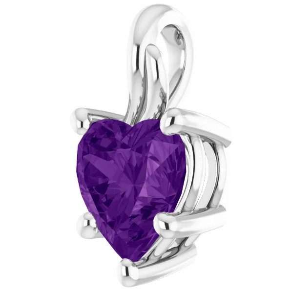 7mm Amethyst Women's Heart Pendant in 14k Gold Necklace 5mm Tall