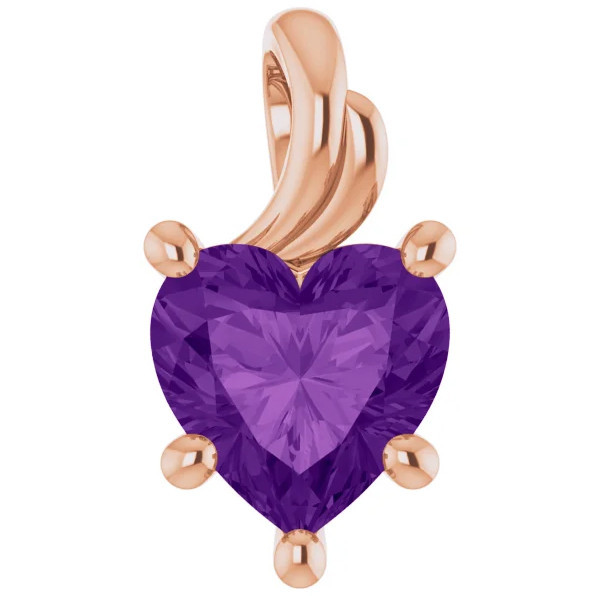 7mm Amethyst Women's Heart Pendant in 14k Gold Necklace 5mm Tall