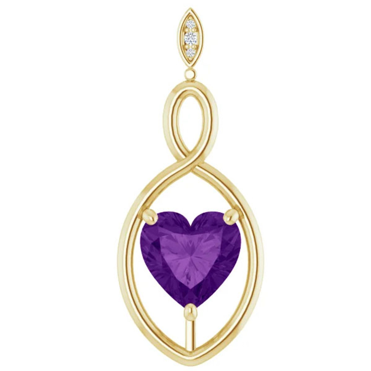 9mm Amethyst  Women's Heart Pendant in 14k Gold Necklace 6mm Tall 9mm Amethyst  Women's Heart Pendant in 14k Gold Necklace 6mm Tall