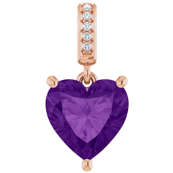 9mm Amethyst Women's Heart Pendant in 14k Gold Solitaire Necklace 6mm Tall