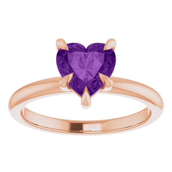 7mm Amethyst Women's Heart Ring in 14k Gold 7mm Tall